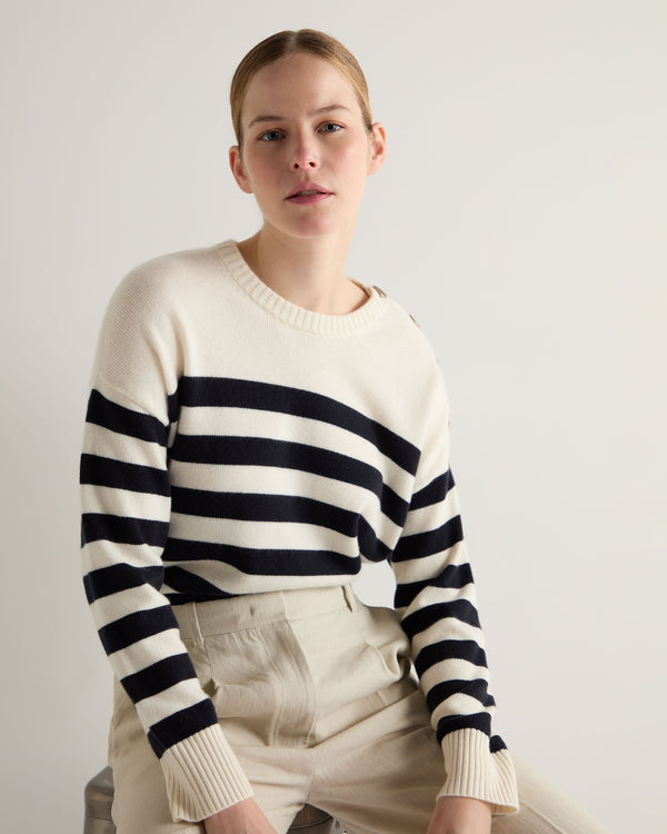 N.Peal Women's Striped Cashmere Jumper New Ivory White