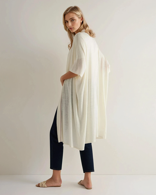 N.Peal Women's Linen Blend Kaftan New Ivory White