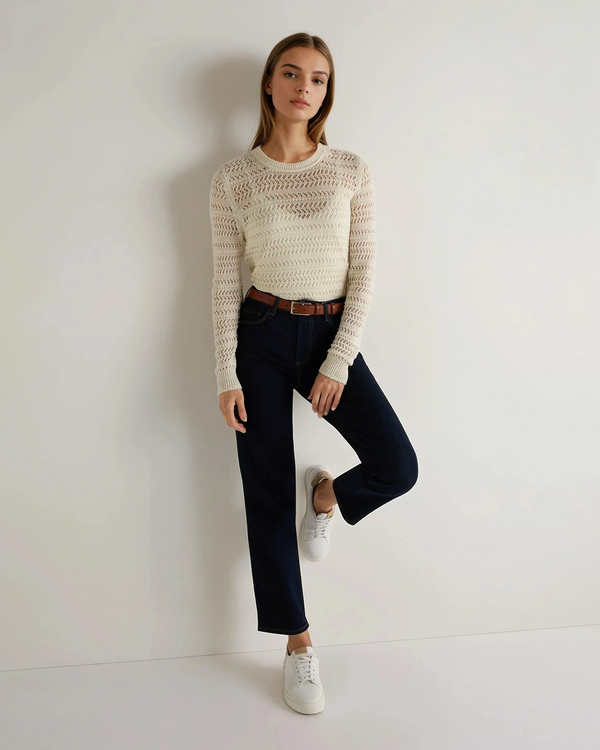 N.Peal Women's Open Stitch Linen Blend Jumper New Ivory White