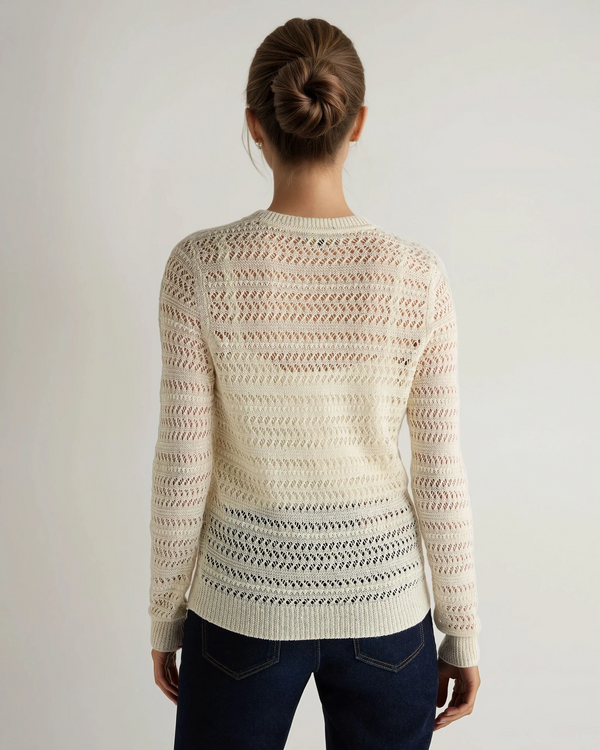 N.Peal Women's Open Stitch Linen Blend Jumper New Ivory White