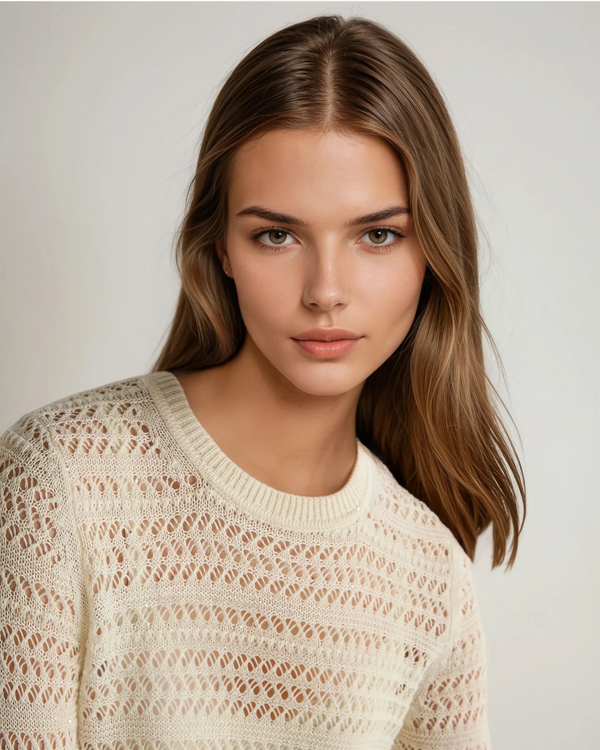 N.Peal Women's Open Stitch Linen Blend Jumper New Ivory White
