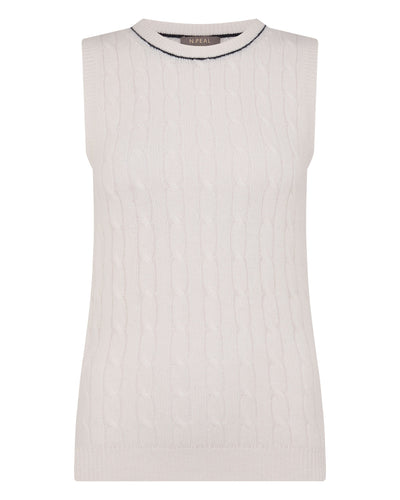 N.Peal Women's Ophelia Cable Cashmere Tank Top New Ivory White