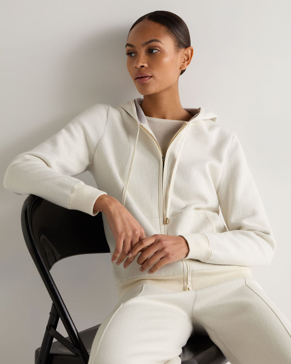 N.Peal Women's Double Faced Cotton Blend Hoodie New Ivory White