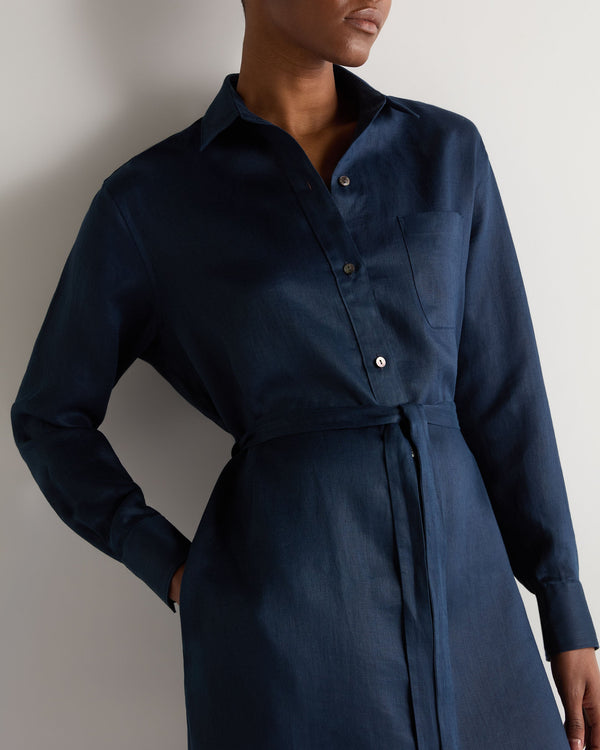 N.Peal Women's Catania Linen Shirt Dress Navy Blue