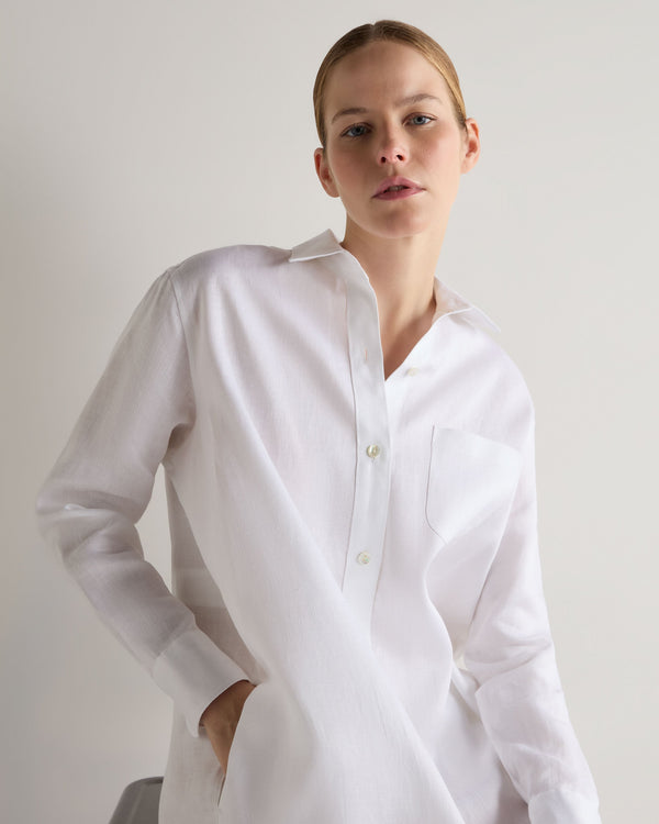 N.Peal Women's Catania Linen Shirt Dress White