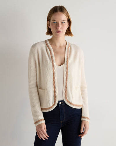 N.Peal Women's Stitch Trim Cashmere Jacket New Ivory White