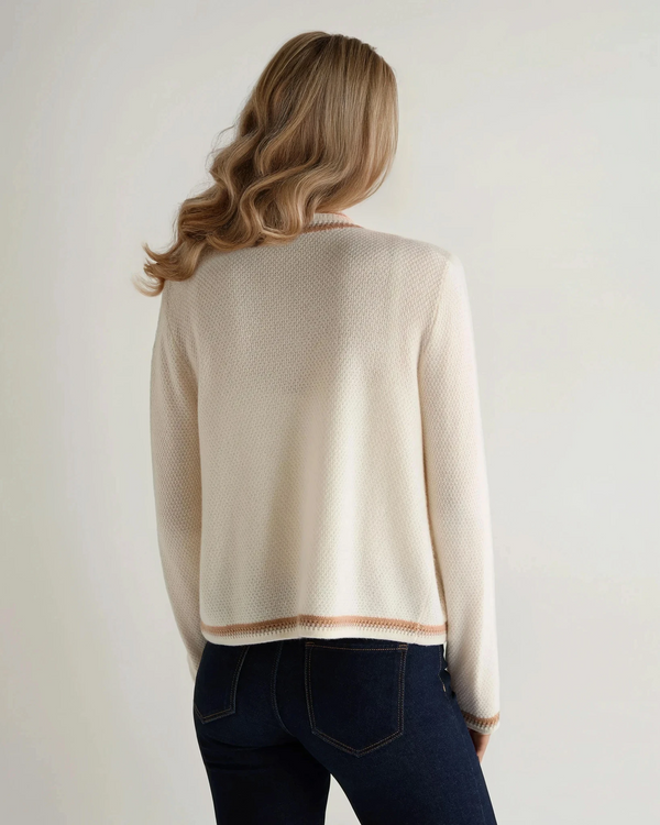 N.Peal Women's Stitch Trim Cashmere Jacket New Ivory White