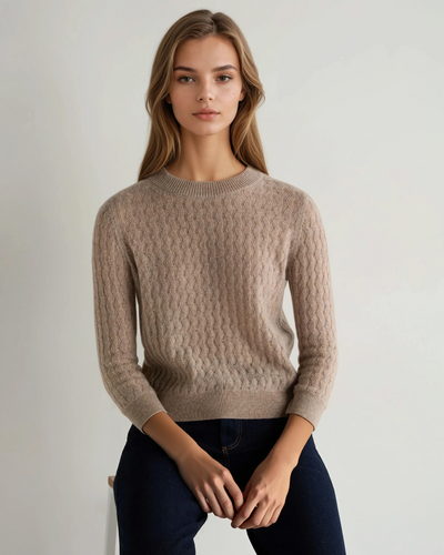 N.Peal Women's Moving Rib Cashmere Jumper Oatmeal Brown