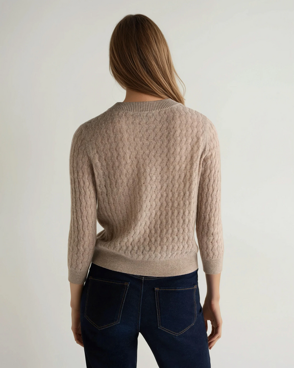 N.Peal Women's Moving Rib Cashmere Jumper Oatmeal Brown
