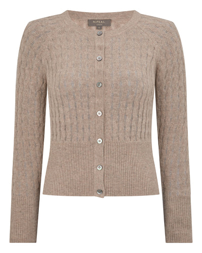 N.Peal Women's Moving Rib Cashmere Cardigan Oatmeal Brown