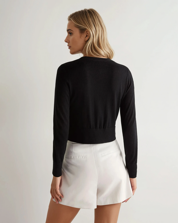 N.Peal Women's Superfine Cashmere Round Neck Cardigan Black