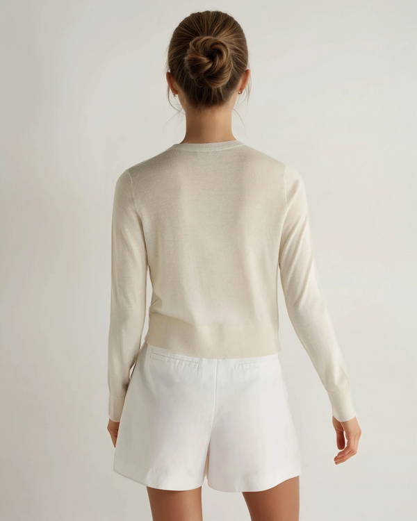 N.Peal Women's Superfine Cashmere Round Neck Cardigan New Ivory White