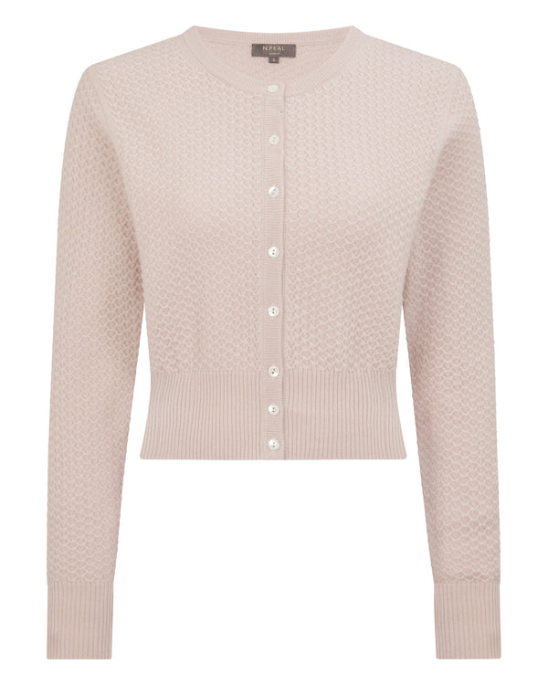 N.Peal Women's Tuck Stitch Cashmere Cardigan Dusk Pink