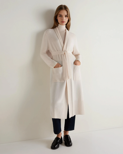 N.Peal Women's Longline Cashmere Cardigan New Ivory White