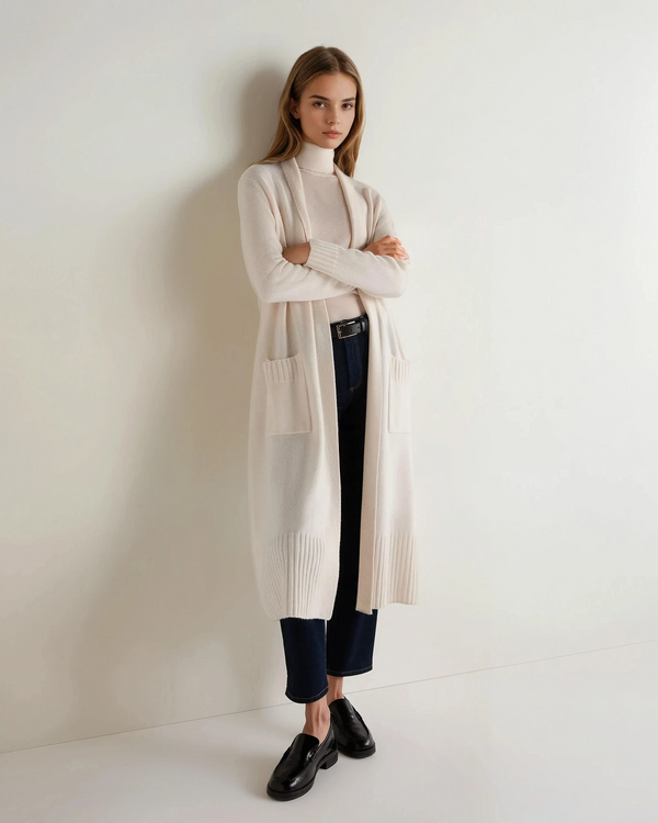 N.Peal Women's Longline Cashmere Cardigan New Ivory White