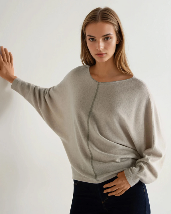 N.Peal Women's Metal Trim Batwing Cashmere Jumper Pebble Grey
