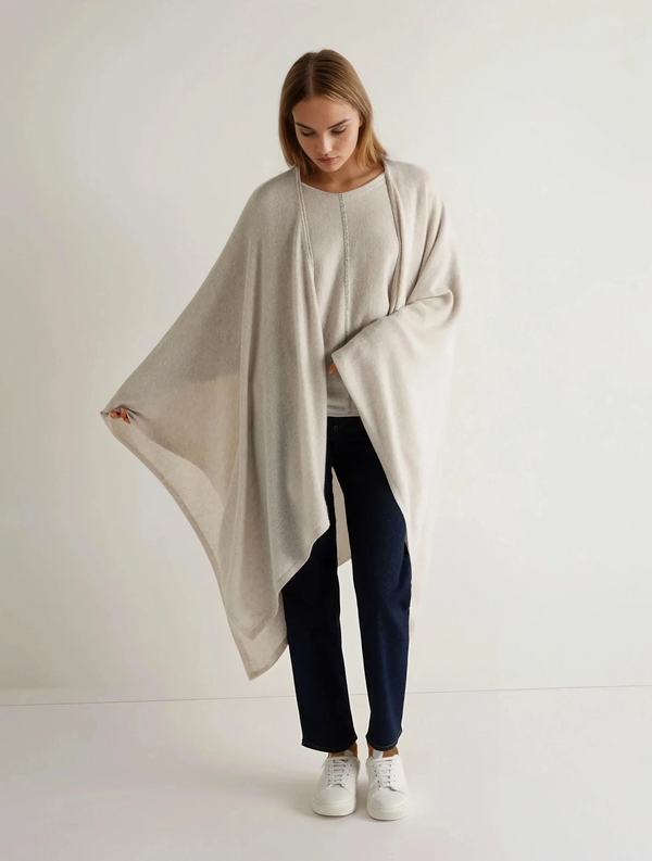 N.Peal Women's Metal Trim Batwing Cashmere Jumper Pebble Grey