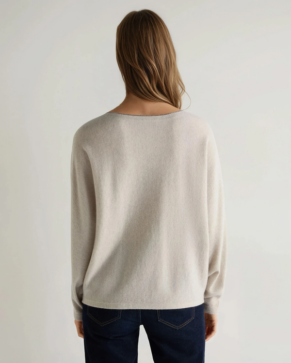 N.Peal Women's Metal Trim Batwing Cashmere Jumper Pebble Grey