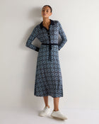 Women's Printed Polo Silk Cashmere Dress Navy Blue