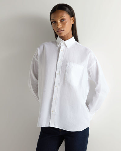 N.Peal Women's Valencia Linen Shirt White