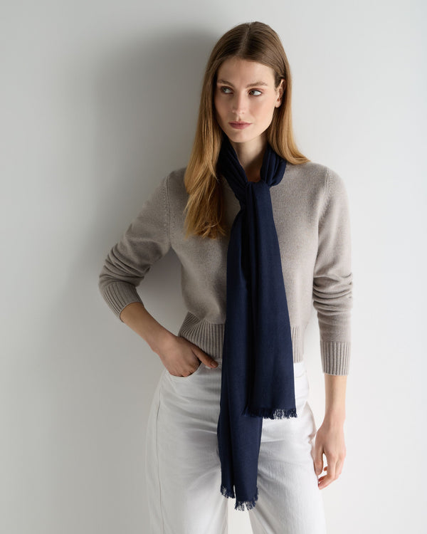 N.Peal Women's Pashmina Cashmere Shawl Deep French Blue