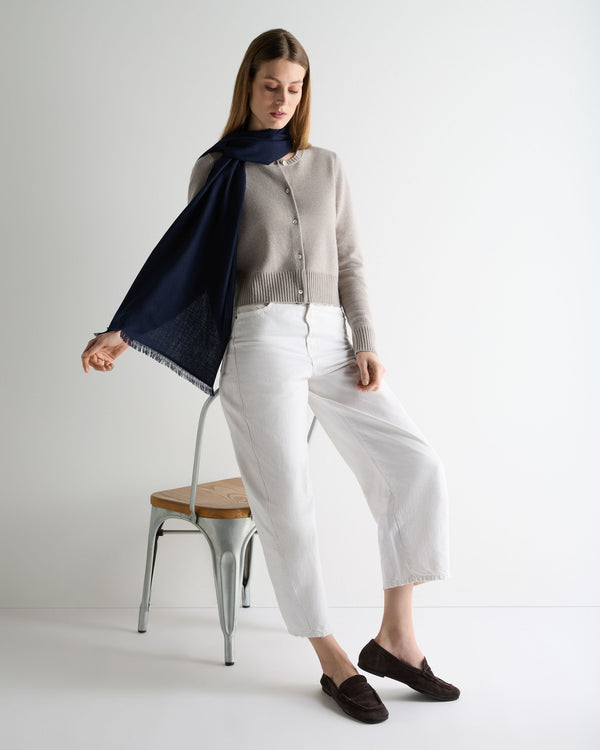 N.Peal Women's Pashmina Cashmere Shawl Deep French Blue