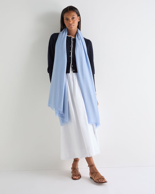 N.Peal Women's Pashmina Cashmere Shawl Sea Mist Blue
