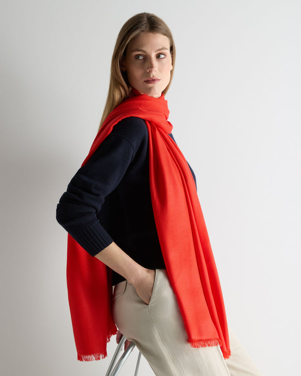 N.Peal Women's Pashmina Cashmere Shawl Tomato Red