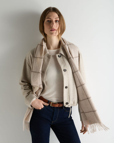 Unisex Cashmere Check Scarf Ecru White + Brown