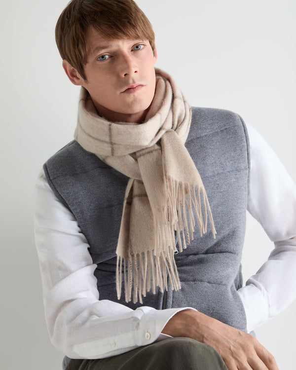 N.Peal Unisex Cashmere Check Scarf Ecru White + Brown