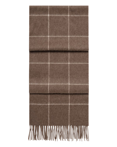 Unisex Cashmere Check Scarf Taupe Brown + Natural Brown