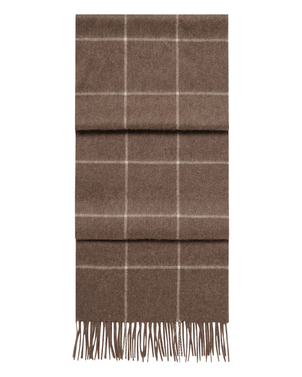 N.Peal Unisex Cashmere Check Scarf Taupe Brown + Natural Brown