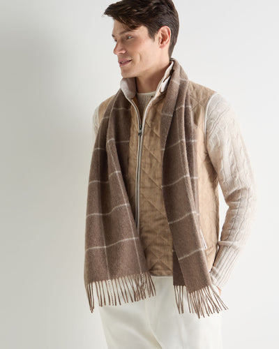Unisex Cashmere Check Scarf Taupe Brown + Natural Brown