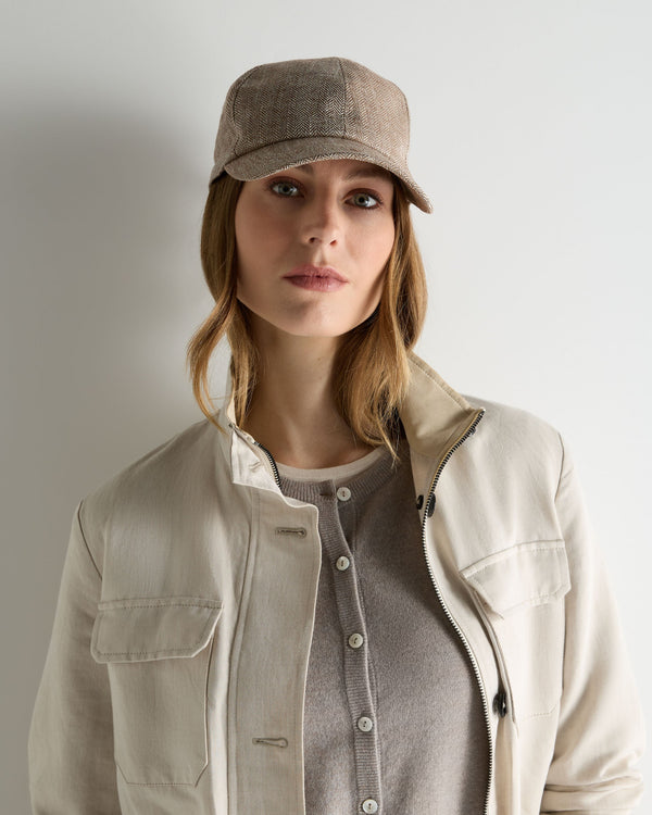 N.Peal Unisex Linen Herringbone Cap Brown
