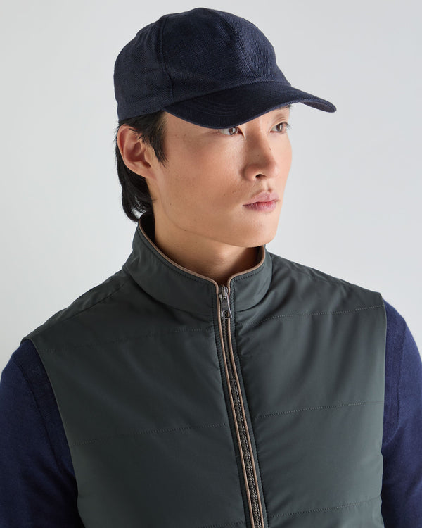 N.Peal Unisex Linen Herringbone Cap Navy Blue
