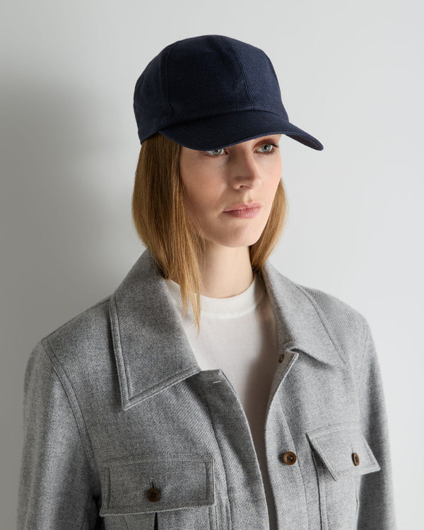 N.Peal Unisex Linen Herringbone Cap Navy Blue