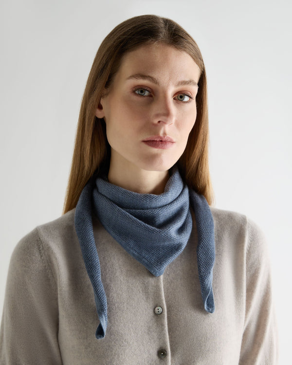 N.Peal Unisex Birdseye Silk Cashmere Neckerchief Denim Blue Birdseye