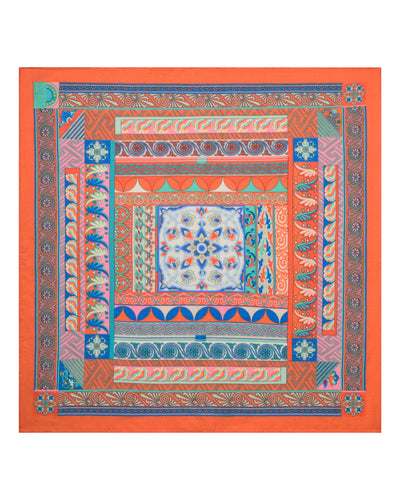 N.Peal Women's Printed Silk Blend Foulard Orange