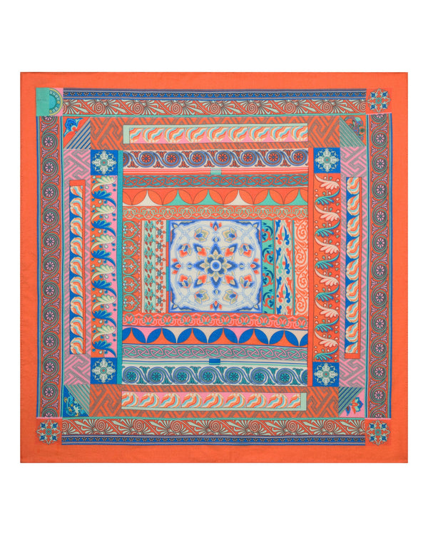 N.Peal Women's Printed Silk Blend Foulard Orange