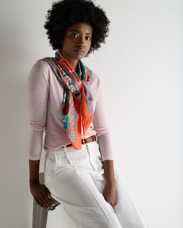 N.Peal Women's Printed Silk Blend Foulard Orange