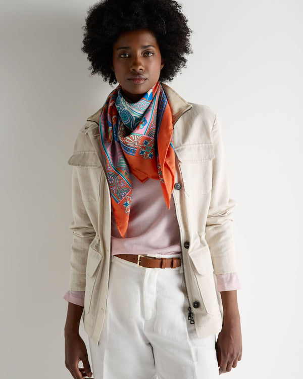 N.Peal Women's Printed Silk Blend Foulard Orange