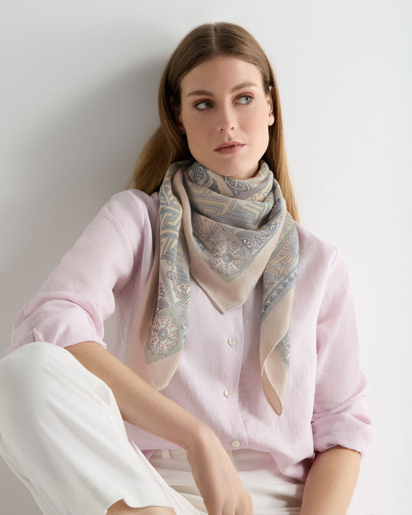 N.Peal Women's Printed Silk Blend Foulard Pebble Grey