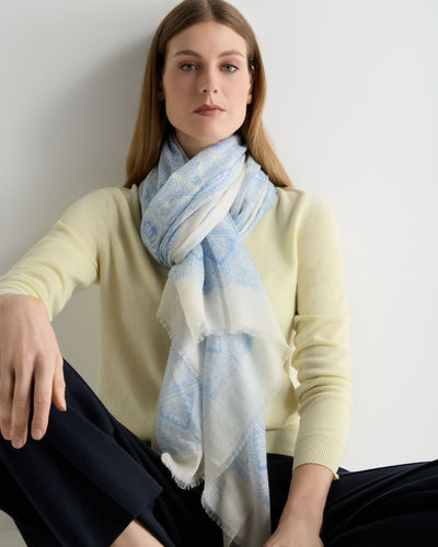 N.Peal Women's Paisley Cashmere Pashmina Sea Mist Blue