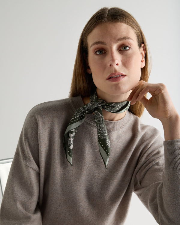 N.Peal Women's Silk Twill Scarf Khaki Green