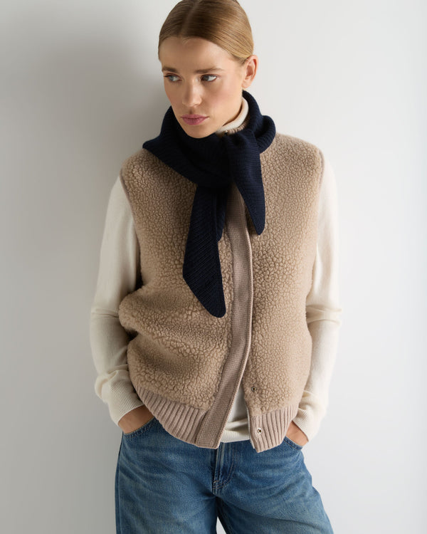 N.Peal Unisex Ribbed Triangle Cashmere Scarf Navy Blue