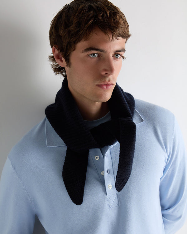 N.Peal Unisex Ribbed Triangle Cashmere Scarf Navy Blue