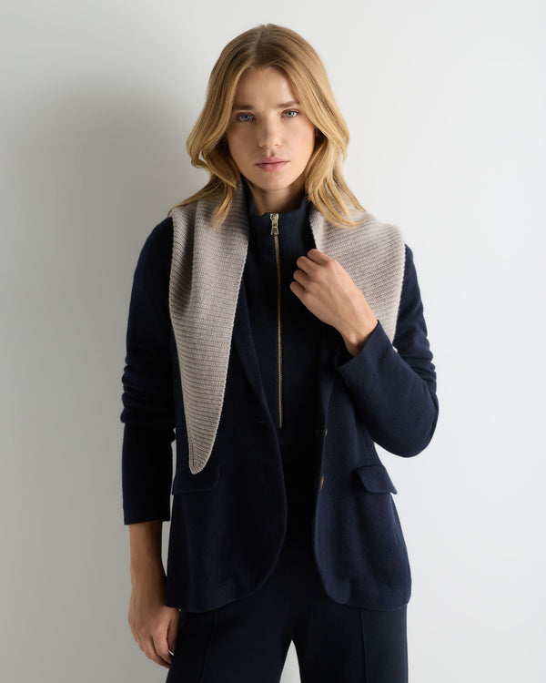 N.Peal Unisex Ribbed Triangle Cashmere Scarf Oat Grey