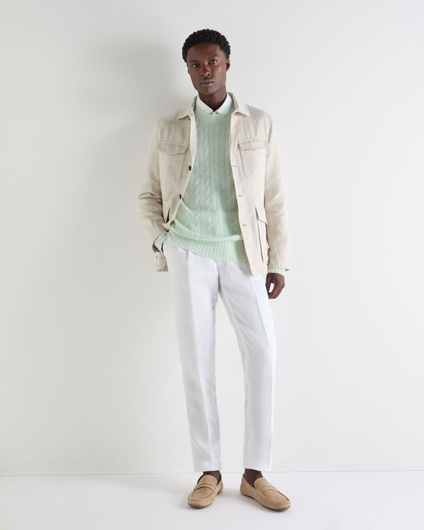 N.Peal Men's Thames Cable Round Neck Cashmere Jumper Mint Green