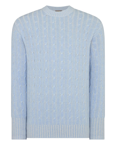 Men's Thames Cable Round Neck Cashmere Jumper Sea Mist Blue