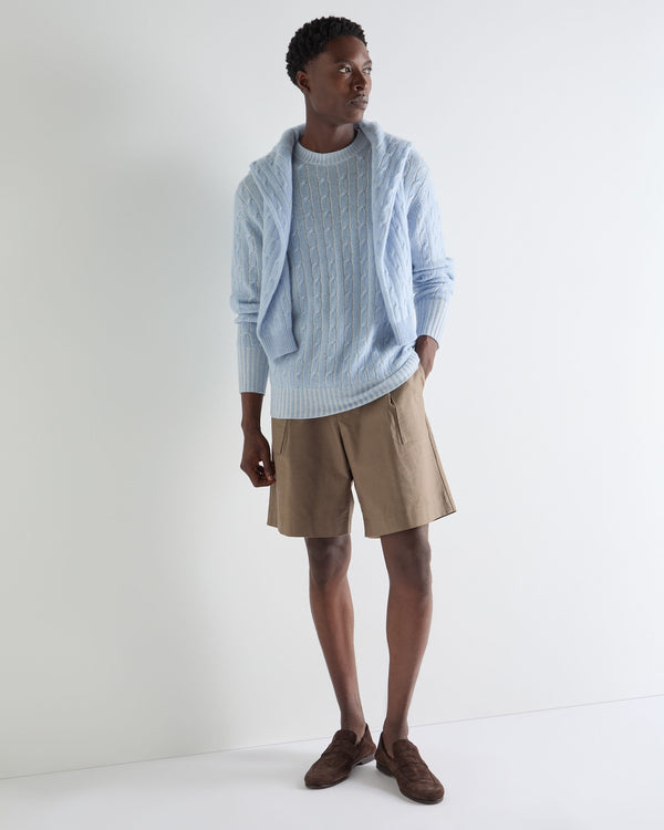 N.Peal Men's Thames Cable Round Neck Cashmere Jumper Sea Mist Blue